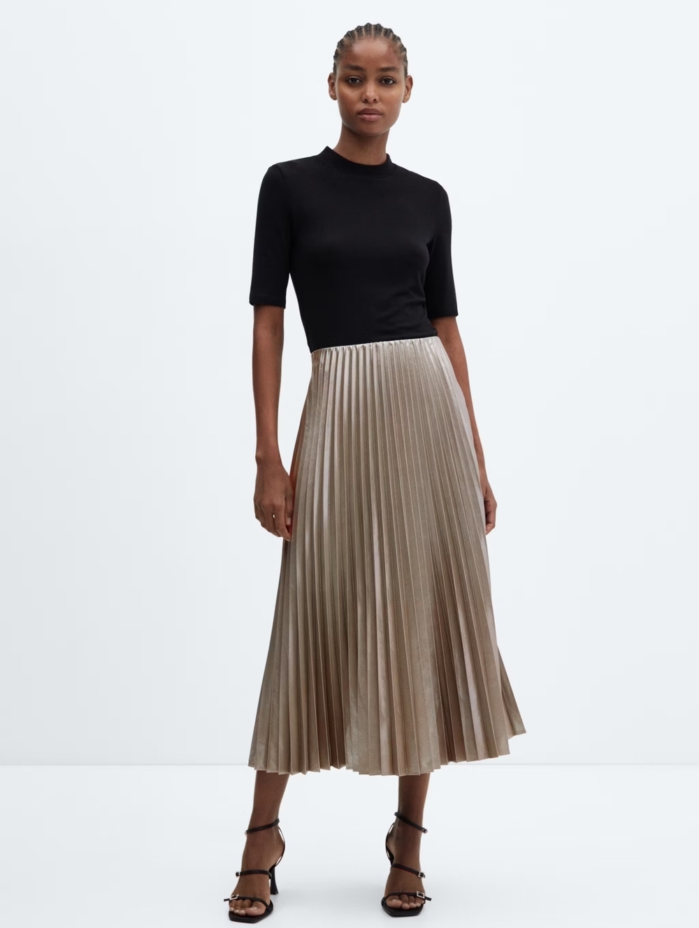 MNG Metallic pleated skirt